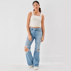 American Eagle Outfitters Light Blue Distressed Flare Jeans High Waisted